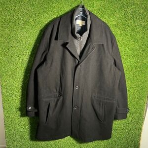 Michael Kors Mens 2XL Black Wool Blend Overcoat with Integrated Grey Bib